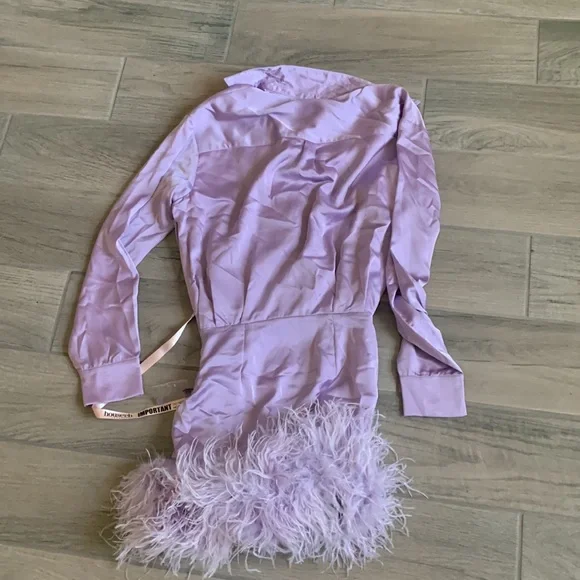 House of cb purple feather trim dress